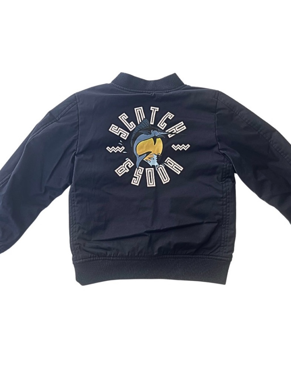 Scotch & Soda Boys Reversible Bomber Jacket Navy Gold Graphic Size 5-6
